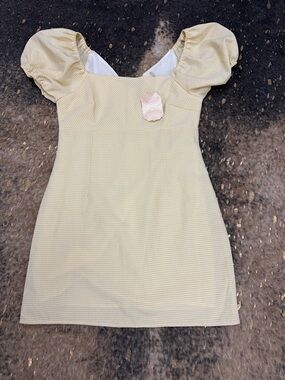 Altar'd State Yellow Gingham Puff Sleeve Mini Dress | large